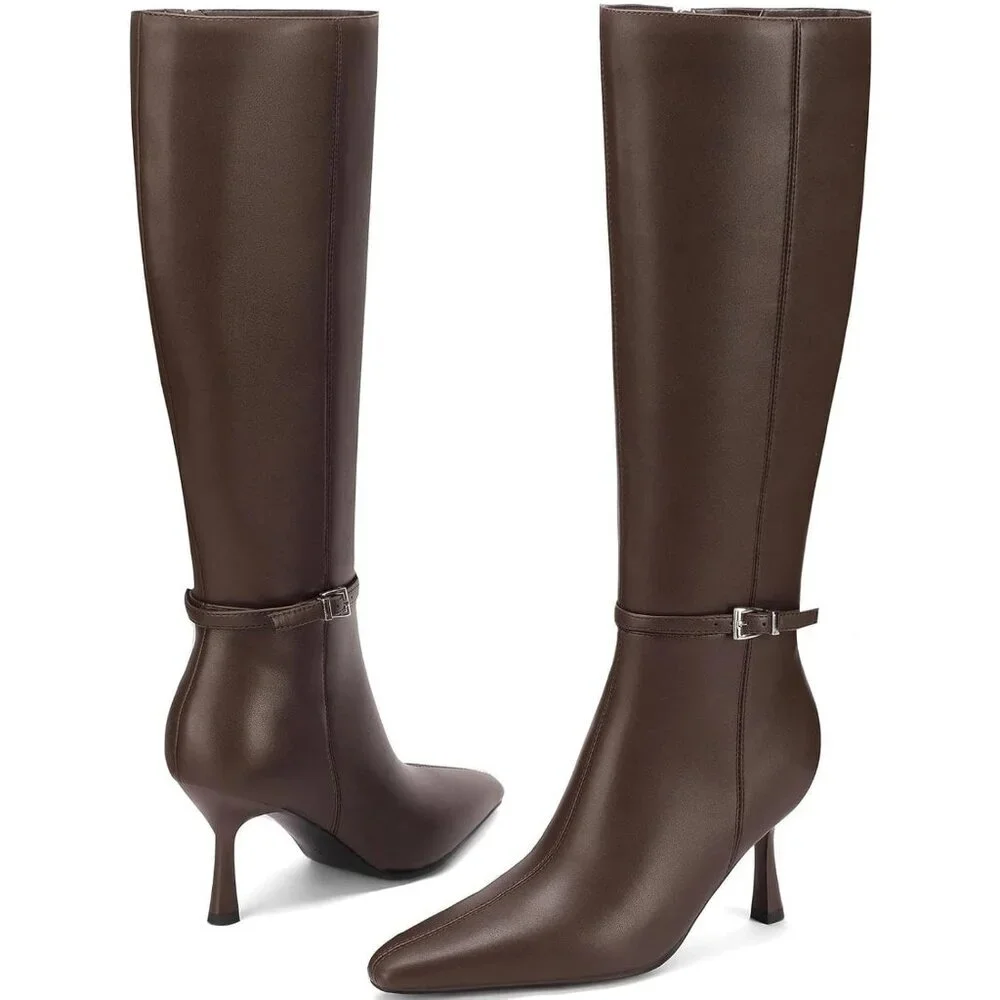 Women's Brown Low Heel with Side Zipper Tall Boots Fall Winter Knee High Boots